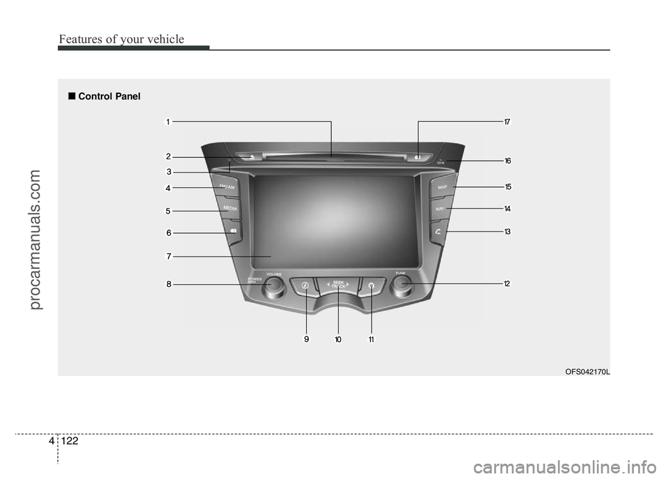 HYUNDAI VELOSTER 2011 Owners Manual Features of your vehicle
122 4
■ Control Panel
OFS042170L
procarmanuals.com HYUNDAI VELOSTER 2011 Owners Manual Features of your vehicle
122 4
■ Control Panel
OFS042170L
procarmanuals.com