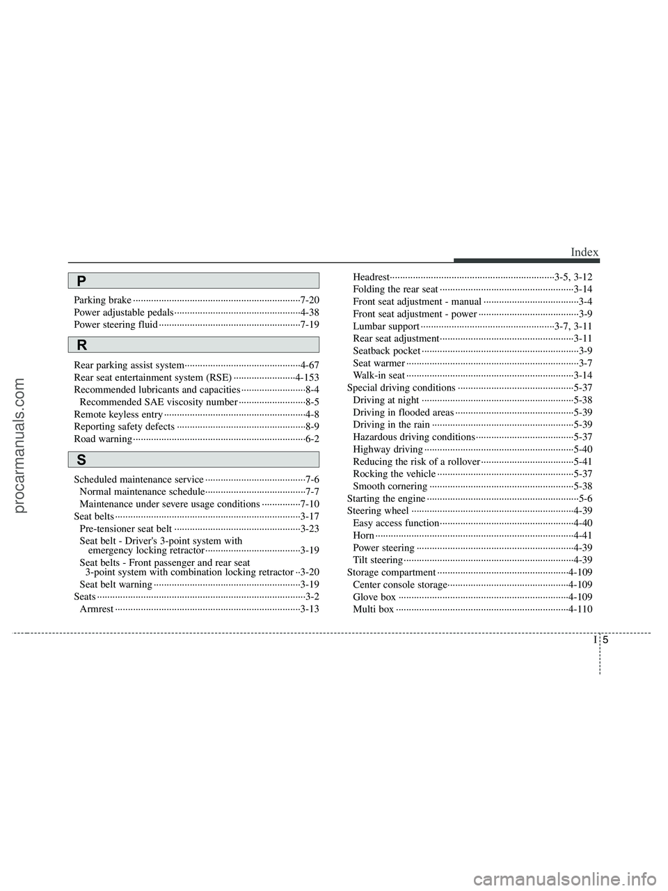 HYUNDAI VERACRUZ 2010  Owners Manual I5
Index
Parking brake ·································································7-20
Power adjustable pedals·········�