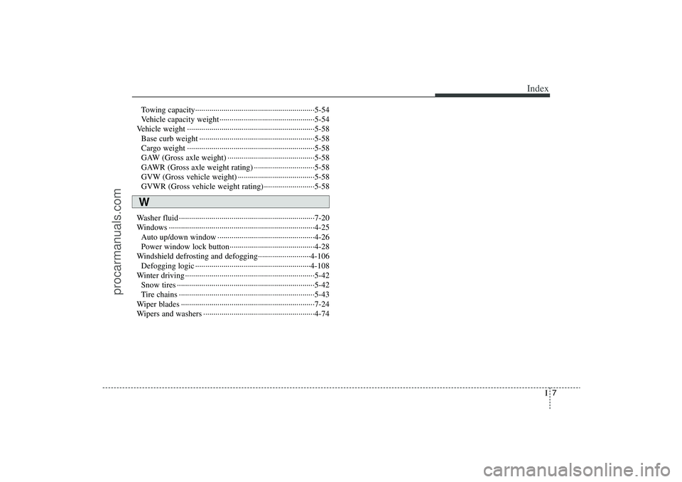 HYUNDAI VERACRUZ 2009  Owners Manual I7
Index
Towing capacity···························································5-54
Vehicle capacity weight ··············