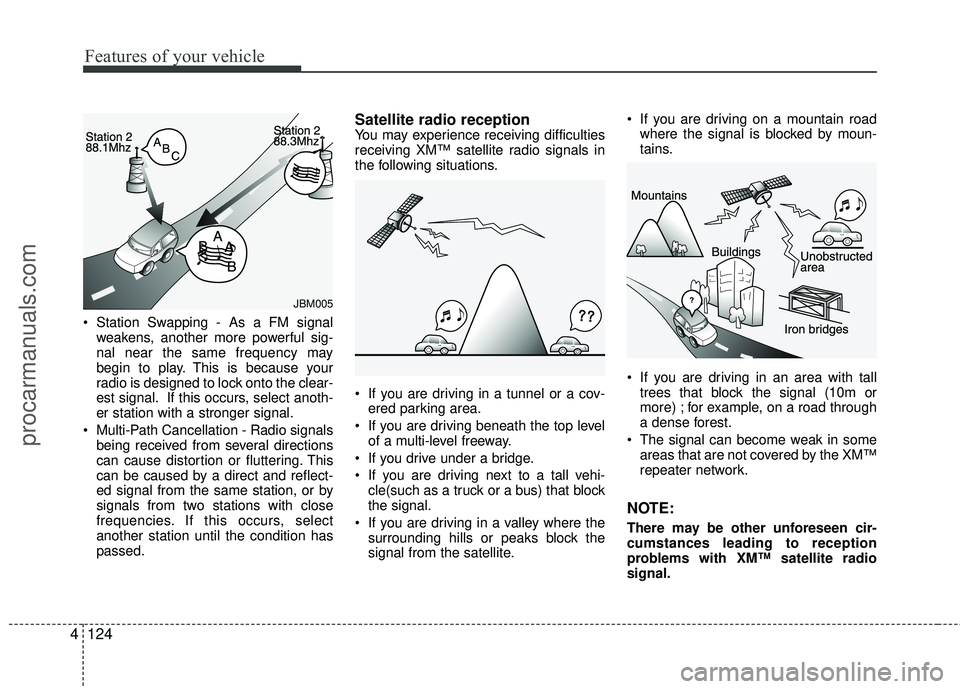 HYUNDAI VERACRUZ 2012 Owners Manual Features of your vehicle
124
4
Station Swapping - As a FM signal
weakens, another more powerful sig-
nal near the same frequency may
begin to play. This is because your
radio is designed to lock onto HYUNDAI VERACRUZ 2012 Owners Manual Features of your vehicle
124
4
Station Swapping - As a FM signal
weakens, another more powerful sig-
nal near the same frequency may
begin to play. This is because your
radio is designed to lock onto