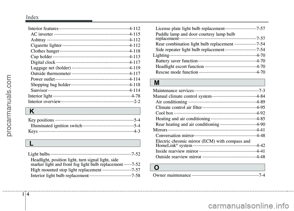 HYUNDAI VERACRUZ 2012 Owners Manual Index
4I
Interior features··················\
··················\
··················\
······4-112AC inverter ··············· HYUNDAI VERACRUZ 2012 Owners Manual Index
4I
Interior features··················\
··················\
··················\
······4-112AC inverter ···············Â
