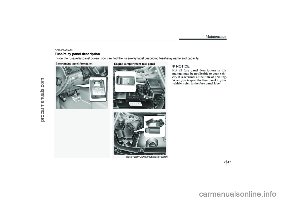 HYUNDAI VERACRUZ 2008  Owners Manual 747
Maintenance
✽ ✽
NOTICENot all fuse panel descriptions in this
manual may be applicable to your vehi-
cle. It is accurate at the time of printing.
When you inspect the fuse panel in your
vehicl