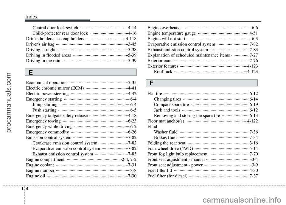 HYUNDAI VERACRUZ 2011 Owners Manual Index
4
I
Central door lock switch ··········································4-14
Child-protector rear door lock ····················· HYUNDAI VERACRUZ 2011 Owners Manual Index
4
I
Central door lock switch ··········································4-14
Child-protector rear door lock ·····················