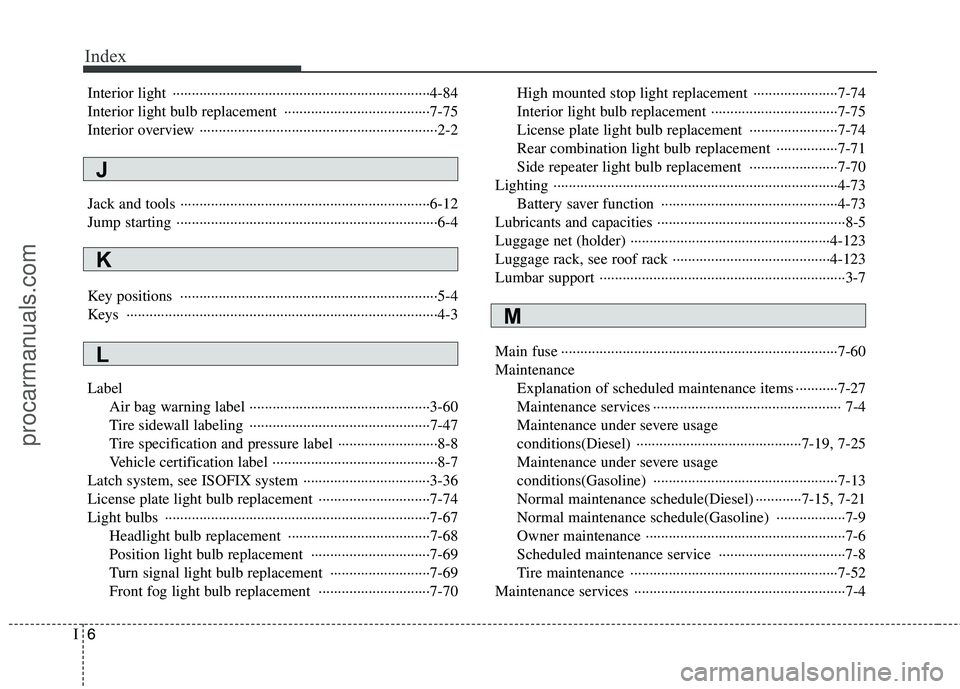 HYUNDAI VERACRUZ 2011 Owners Manual Index
6
I
Interior light ···································································4-84
Interior light bulb replacement  HYUNDAI VERACRUZ 2011 Owners Manual Index
6
I
Interior light ···································································4-84
Interior light bulb replacement Â