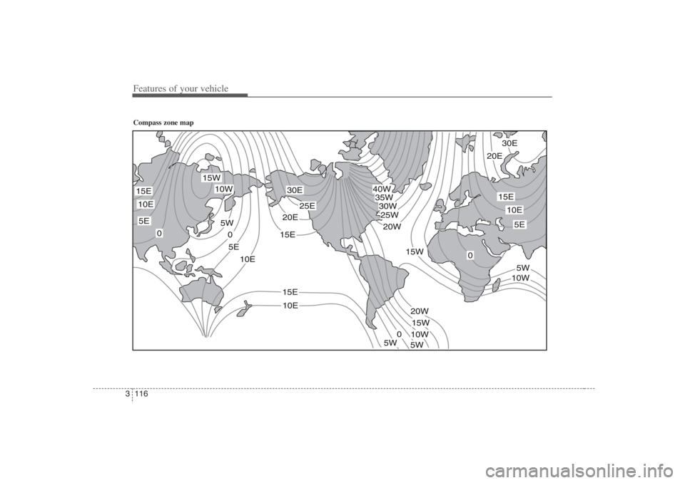 HYUNDAI ENTOURAGE 2007 Owners Manual Features of your vehicle116 3Compass zone map HYUNDAI ENTOURAGE 2007 Owners Manual Features of your vehicle116 3Compass zone map