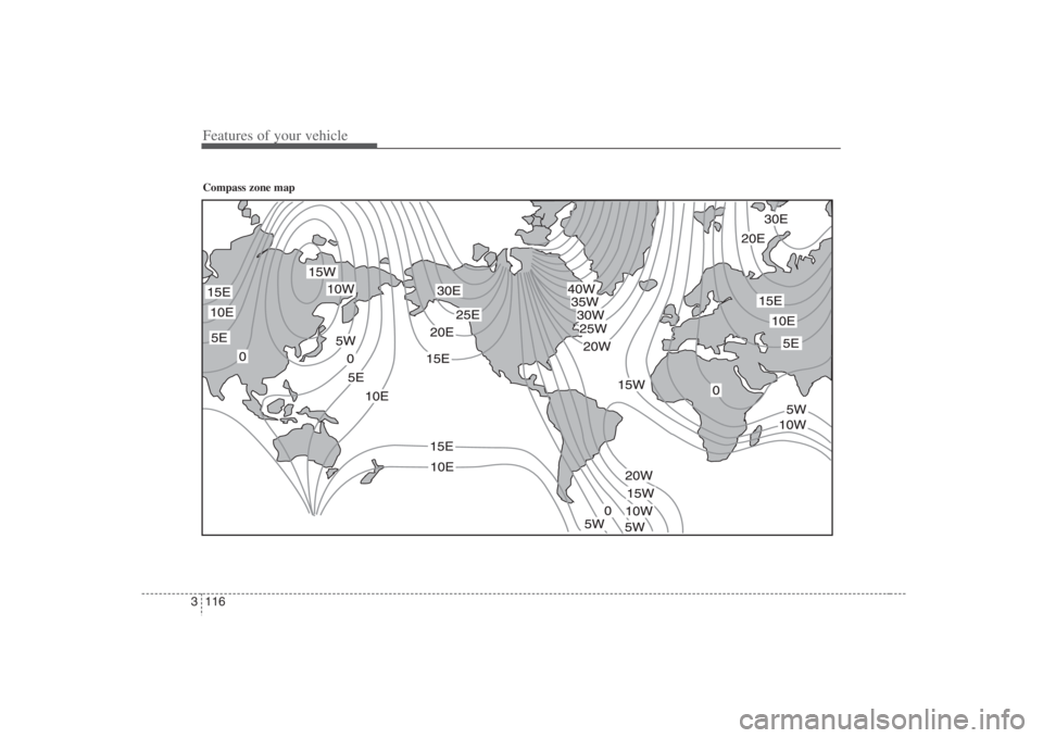 HYUNDAI ENTOURAGE 2008  Owners Manual Features of your vehicle116 3Compass zone map 