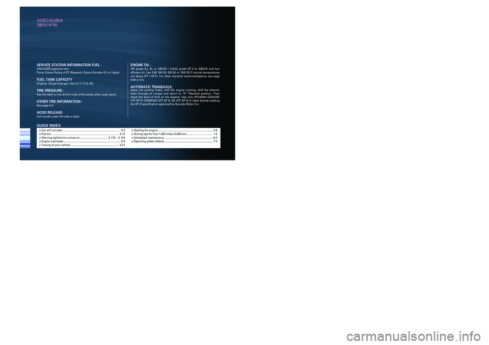 HYUNDAI ENTOURAGE 2009  Owners Manual AGEO-EU85A
�		