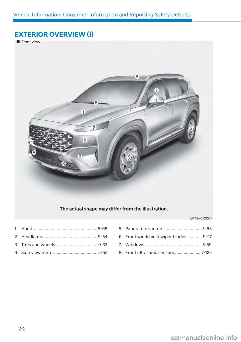 HYUNDAI SANTA FE HYBRID 2023 Owners Guide 2-2
Vehicle Information, Consumer Information and Reporting Safety Defects
�(�;�7�(�5�,�2�5��2�9�(�5�9�,�(�:�