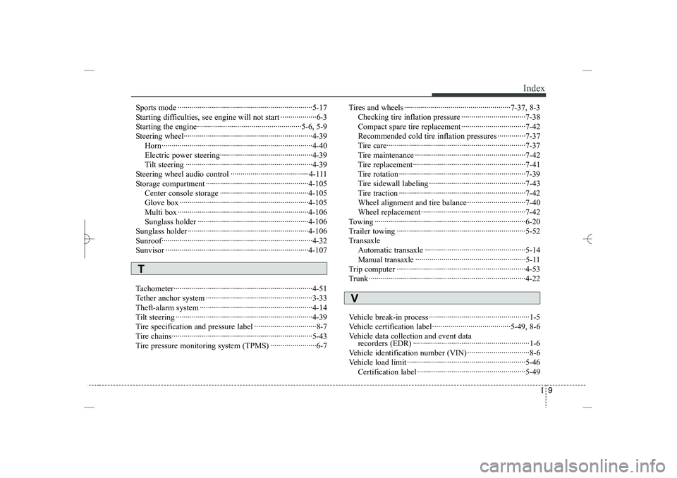 HYUNDAI SONATA HYBRID 2014  Owners Manual 
I
9
Index
Sports mode ···································································5-17
Starting difficulties, see engine will
