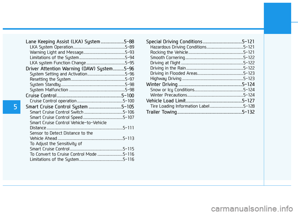 HYUNDAI VELOSTER 2020 Owners Manual 5
Lane Keeping Assist (LKA) System ...................5-88
LKA System Operation...................................................5-89
Warning Light and Message........................................ HYUNDAI VELOSTER 2020 Owners Manual 5
Lane Keeping Assist (LKA) System ...................5-88
LKA System Operation...................................................5-89
Warning Light and Message........................................