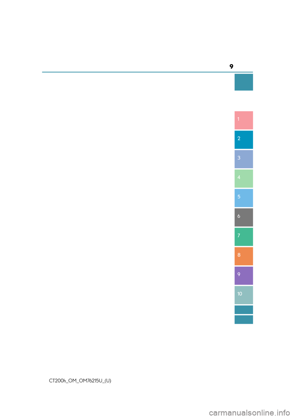Lexus CT200h 2017  Owners Manual (in English) 9
1
9 8
7
6 4 3
2
CT200h_OM_OM76215U_(U)
10
5 
