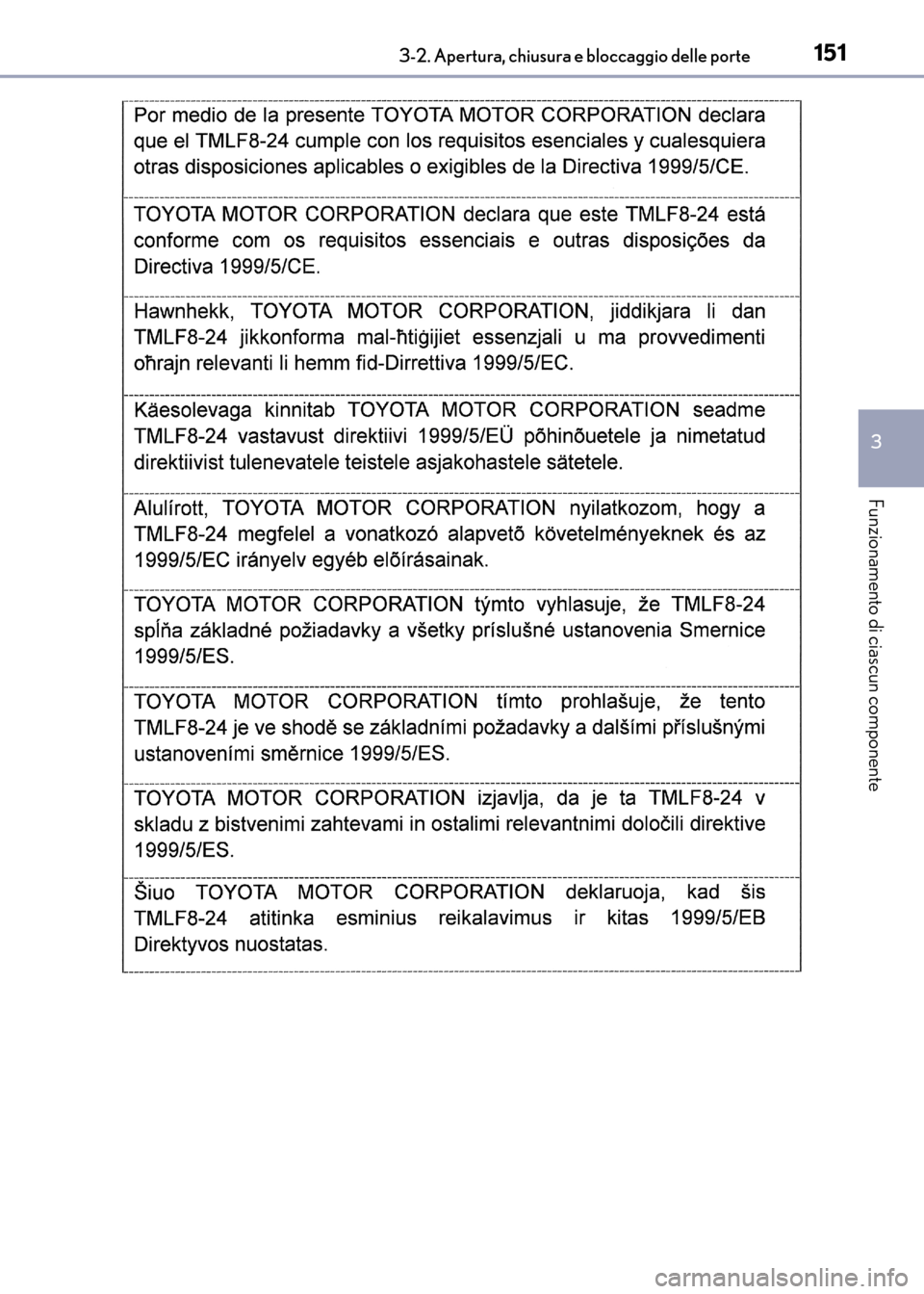 Lexus CT200h 2017  Manuale del proprietario (in Italian) 1513-2. Apertura, chiusura e bloccaggio delle porte
3
Funzionamento di ciascun componente
CT200h_OM_OM99N10L_(EL)
CT200h_OM_OM99N10L_(EL).book  Page 151  Thursday, April 14, 2016  9:14 AM 