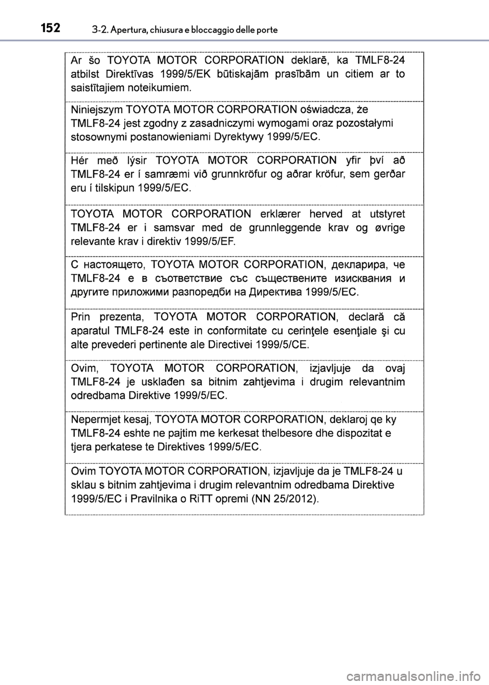 Lexus CT200h 2017  Manuale del proprietario (in Italian) 1523-2. Apertura, chiusura e bloccaggio delle porte
CT200h_OM_OM99N10L_(EL)
CT200h_OM_OM99N10L_(EL).book  Page 152  Thursday, April 14, 2016  9:14 AM 