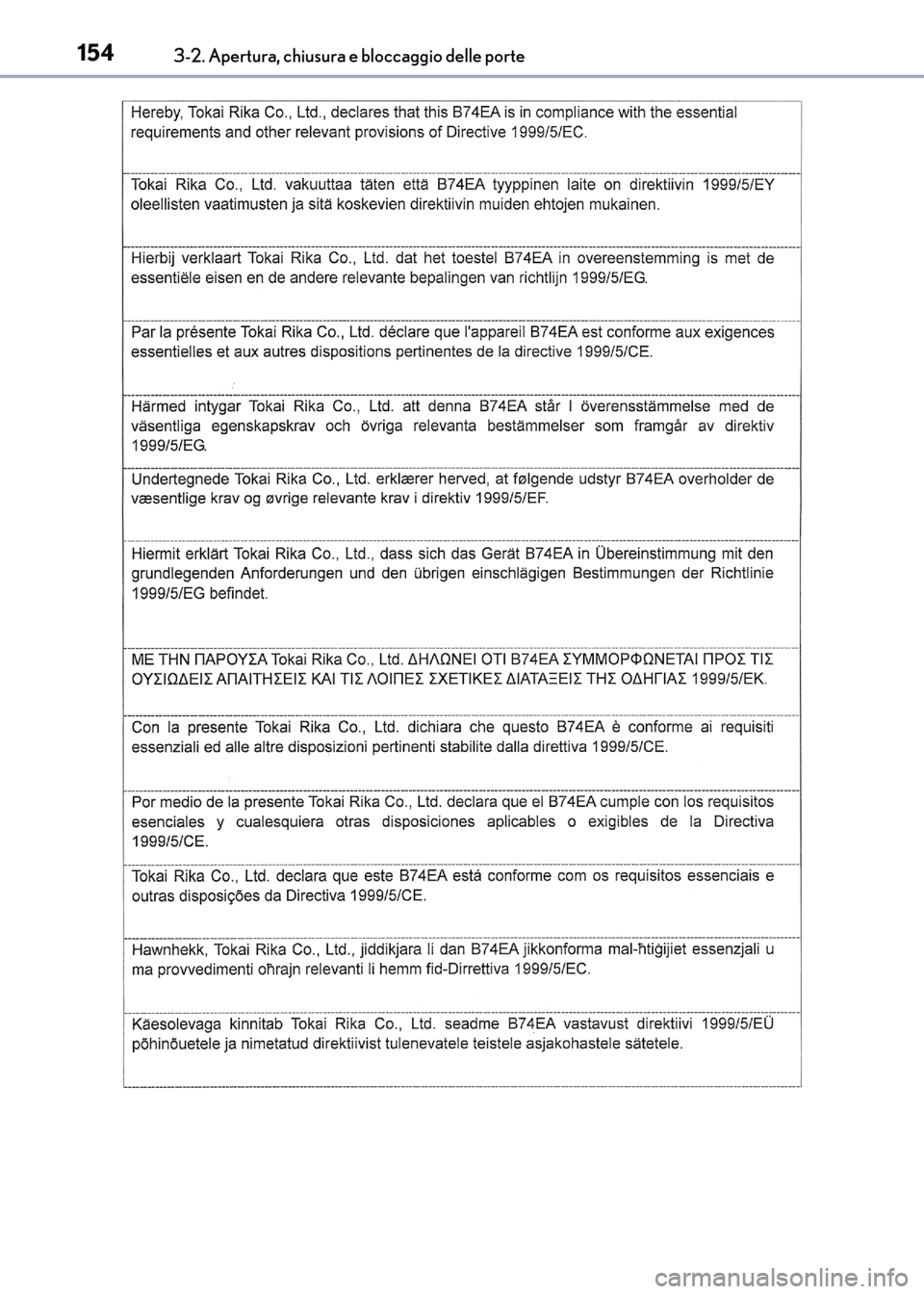 Lexus CT200h 2017  Manuale del proprietario (in Italian) 1543-2. Apertura, chiusura e bloccaggio delle porte
CT200h_OM_OM99N10L_(EL)
CT200h_OM_OM99N10L_(EL).book  Page 154  Thursday, April 14, 2016  9:14 AM 