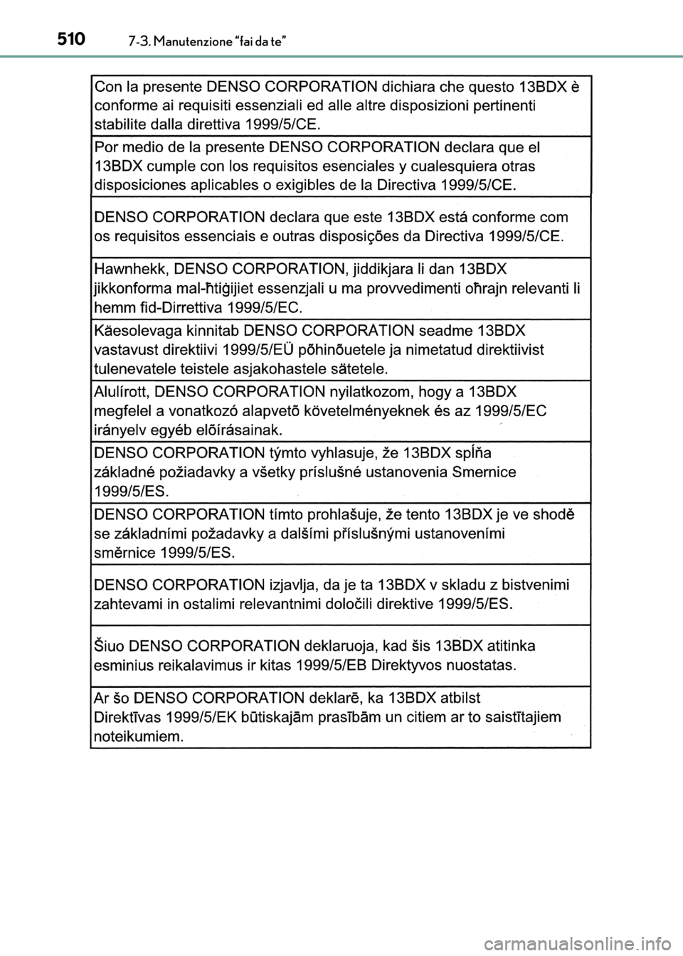 Lexus CT200h 2017  Manuale del proprietario (in Italian) 5107-3. Manutenzione “fai da te”
CT200h_OM_OM99N10L_(EL)
CT200h_OM_OM99N10L_(EL).book  Page 510  Thursday, April 14, 2016  9:14 AM 