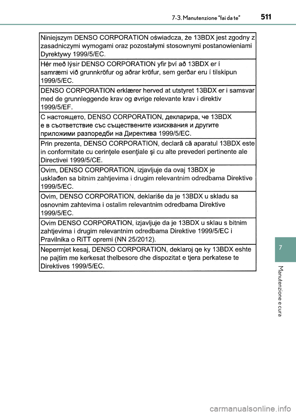 Lexus CT200h 2017  Manuale del proprietario (in Italian) 5117-3. Manutenzione “fai da te”
CT200h_OM_OM99N10L_(EL)
7
Manutenzione e cura
CT200h_OM_OM99N10L_(EL).book  Page 511  Thursday, April 14, 2016  9:14 AM 