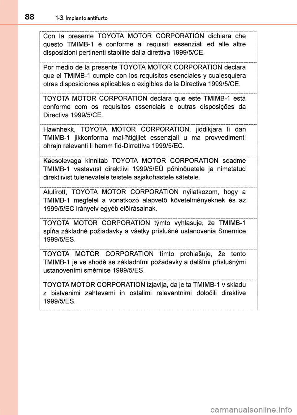 Lexus CT200h 2017 Manuale del proprietario (in Italian) 881-3. Impianto antifurto
CT200h_OM_OM99N10L_(EL)
CT200h_OM_OM99N10L_(EL).book Page 88 Thursday, April 14, 2016 9:14 AM Lexus CT200h 2017 Manuale del proprietario (in Italian) 881-3. Impianto antifurto
CT200h_OM_OM99N10L_(EL)
CT200h_OM_OM99N10L_(EL).book Page 88 Thursday, April 14, 2016 9:14 AM
