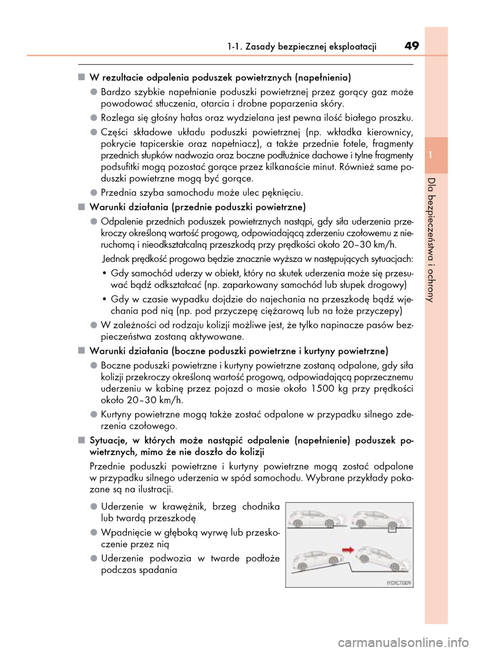 Lexus CT200h 2016  Instrukcja Obsługi (in Polish) W rezultacie odpalenia poduszek powietrznych (nape∏nienia)
Bardzo  szybkie  nape∏nianie  poduszki  powietrznej  przez  goràcy  gaz  mo˝e
powodowaç st∏uczenia, otarcia i drobne poparzenia skó