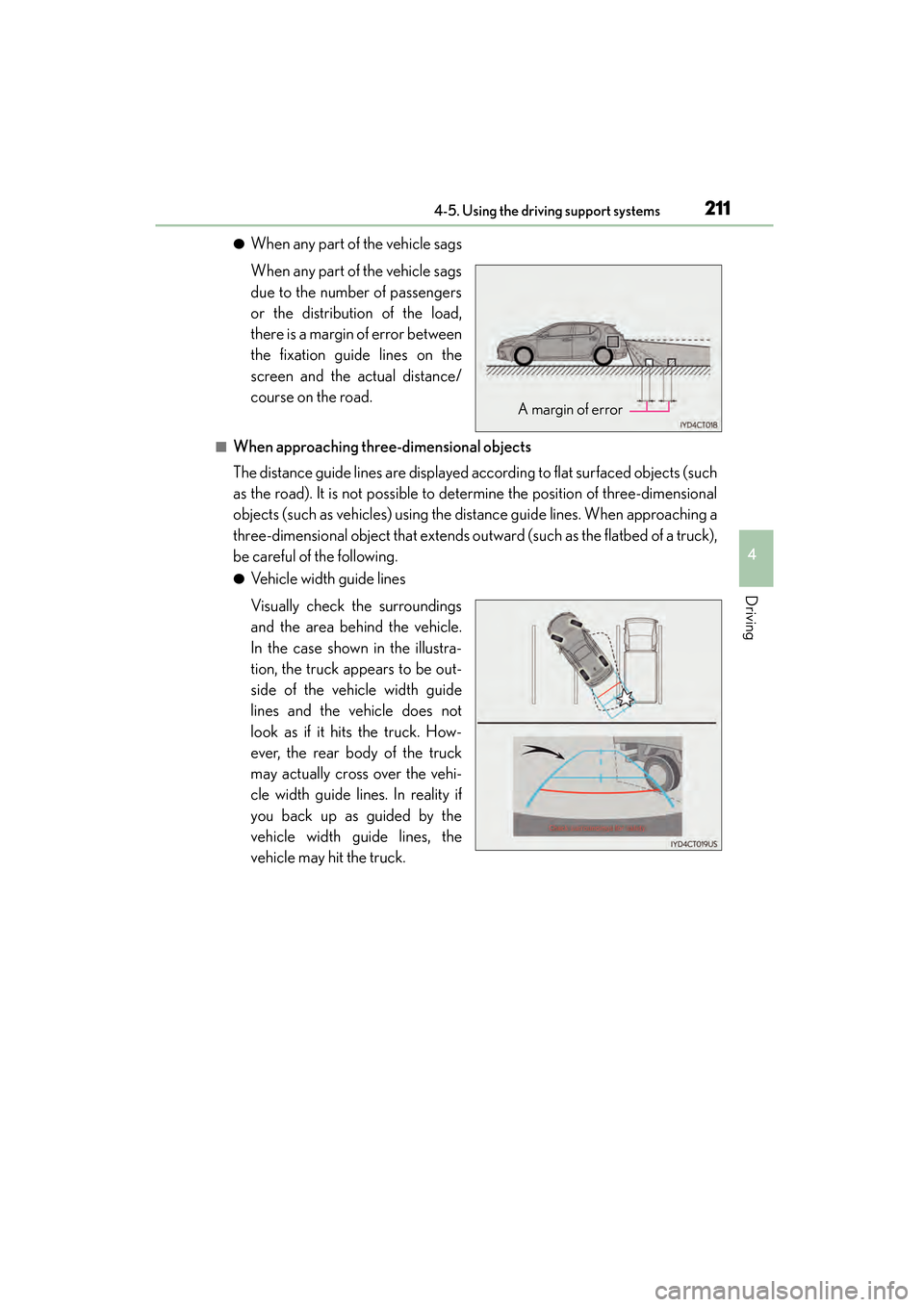 Lexus CT200h 2015 Owners Manual (in English) CT200h_OM_OM76174U_(U)
2114-5. Using the driving support systems
4
Driving
●When any part of the vehicle sags
When any part of the vehicle sags
due to the number of passengers
or the distribution of Lexus CT200h 2015 Owners Manual (in English) CT200h_OM_OM76174U_(U)
2114-5. Using the driving support systems
4
Driving
●When any part of the vehicle sags
When any part of the vehicle sags
due to the number of passengers
or the distribution of