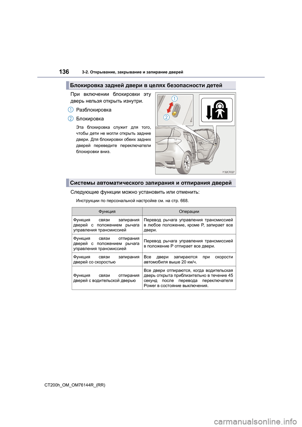 Lexus CT200h 2014 Инструкция по эксплуатации (in Russian) 1363-2. Открывание , закрывание и запирание дверей
CT200h_OM_OM76144R_(RR)
При включении блокировки эту
дверь нельзя о Lexus CT200h 2014 Инструкция по эксплуатации (in Russian) 1363-2. Открывание , закрывание и запирание дверей
CT200h_OM_OM76144R_(RR)
При включении блокировки эту
дверь нельзя о