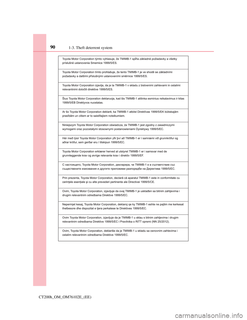 Lexus CT200h 2013 (in English) Manual Online 901-3. Theft deterrent system
CT200h_OM_OM76102E_(EE) Lexus CT200h 2013 (in English) Manual Online 901-3. Theft deterrent system
CT200h_OM_OM76102E_(EE)