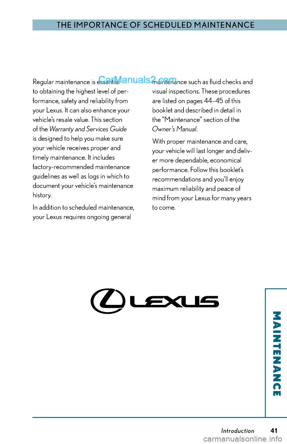 Lexus ES350 2011  Scheduled Maintenance Guide 