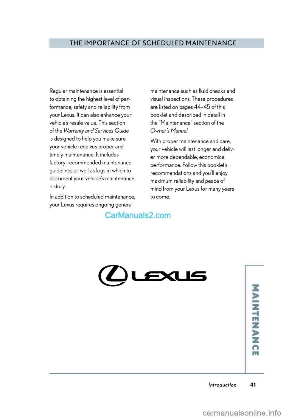 Lexus ES350 2010  Scheduled Maintenance Guide 