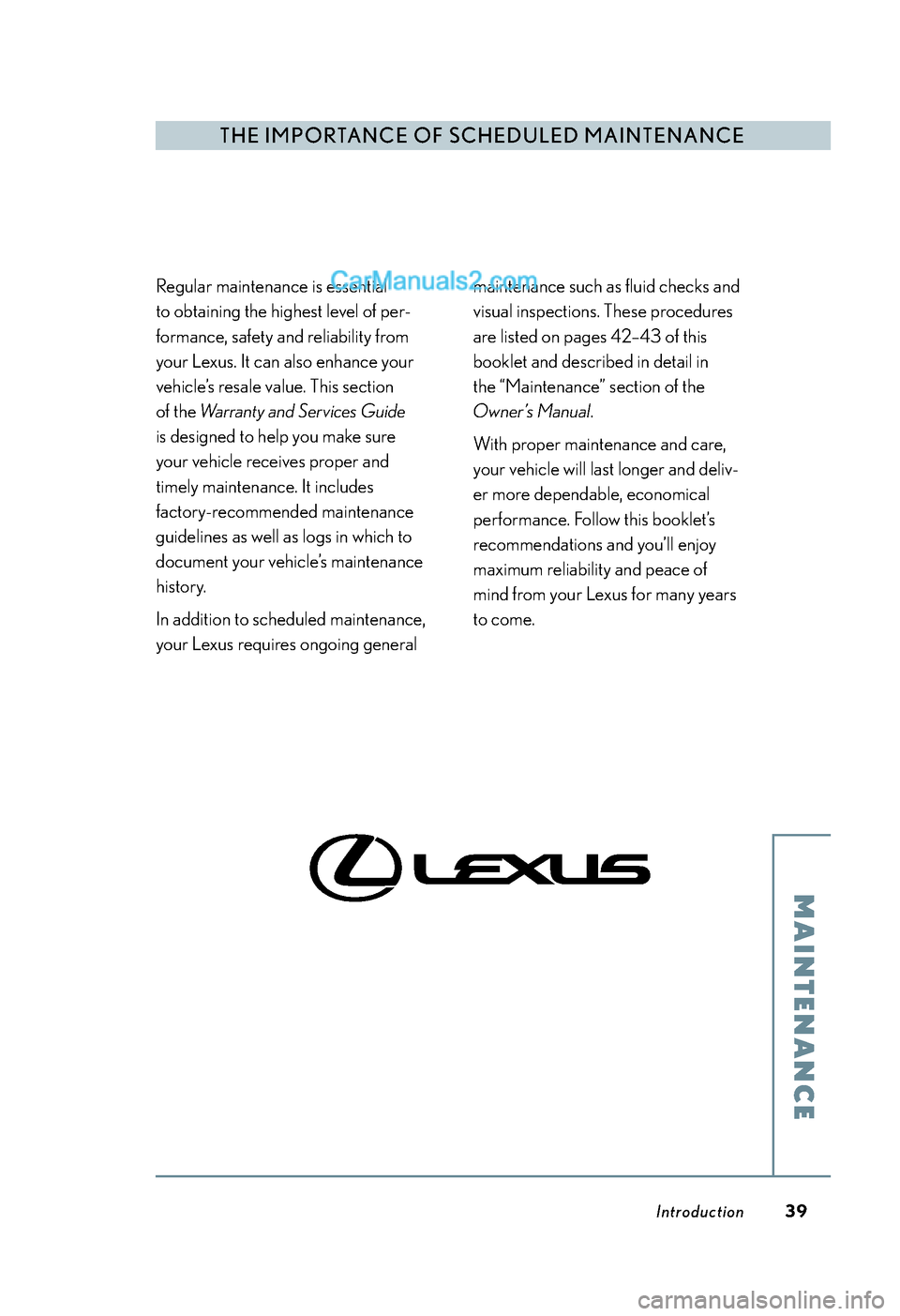 Lexus ES350 2009  Scheduled Maintenance Guide 