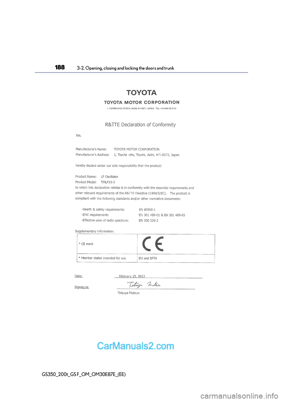 Lexus GS F 2015  Owners Manuals 1883-2. Opening, closing and locking the doors and trunk
GS350_200t_GS F_OM_OM30E87E_(EE)  