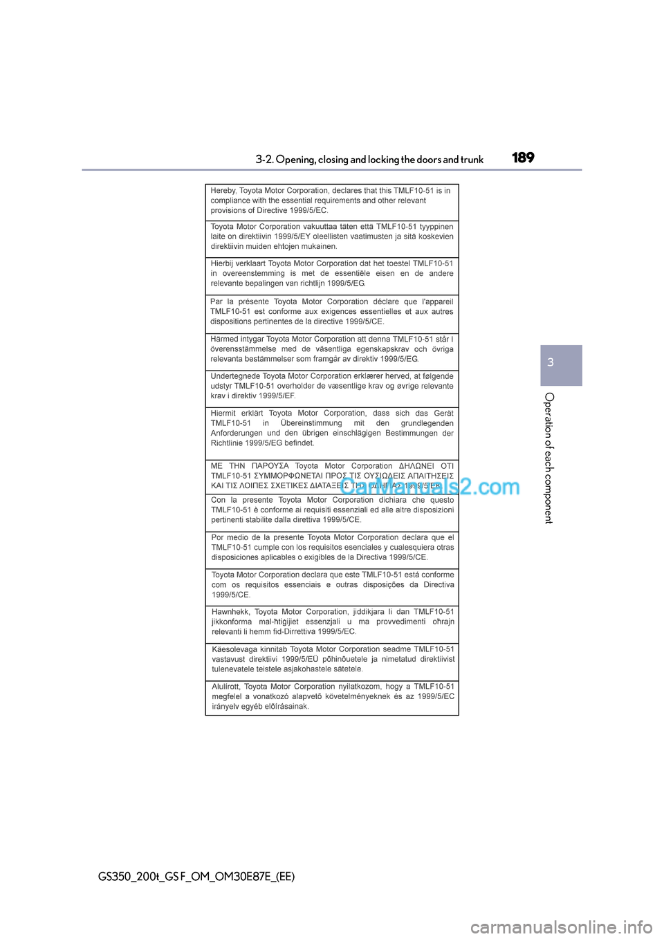 Lexus GS F 2015  Owners Manuals 1893-2. Opening, closing and locking the doors and trunk
3
Operation of each component
GS350_200t_GS F_OM_OM30E87E_(EE)  