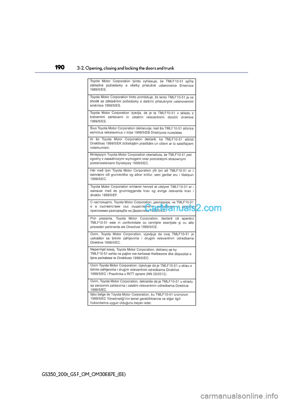 Lexus GS F 2015  Owners Manuals 1903-2. Opening, closing and locking the doors and trunk
GS350_200t_GS F_OM_OM30E87E_(EE)  