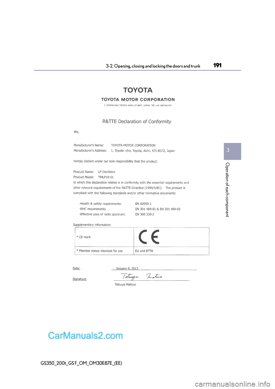Lexus GS F 2015  Owners Manuals 1913-2. Opening, closing and locking the doors and trunk
3
Operation of each component
GS350_200t_GS F_OM_OM30E87E_(EE)  