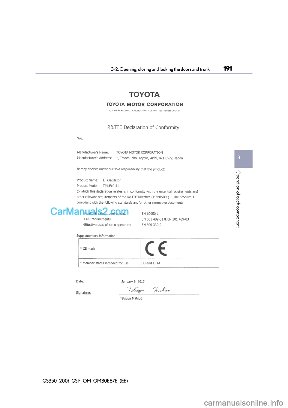 Lexus GS200t 2015  Owners Manual 1913-2. Opening, closing and locking the doors and trunk
3
Operation of each component
GS350_200t_GS F_OM_OM30E87E_(EE)  
