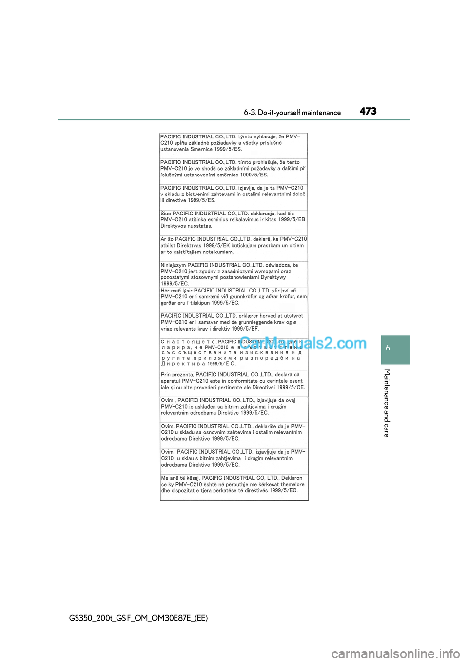 Lexus GS200t 2015 Owners Manual 473 6-3. Do-it-yourself maintenance
6
Maintenance and care
GS350_200t_GS F_OM_OM30E87E_(EE) Lexus GS200t 2015 Owners Manual 473 6-3. Do-it-yourself maintenance
6
Maintenance and care
GS350_200t_GS F_OM_OM30E87E_(EE)