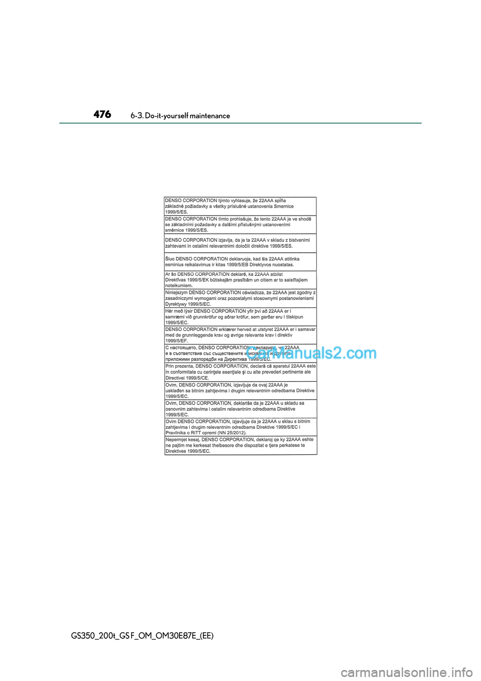 Lexus GS200t 2015 Owners Manual 4766-3. Do-it-yourself maintenance
GS350_200t_GS F_OM_OM30E87E_(EE) Lexus GS200t 2015 Owners Manual 4766-3. Do-it-yourself maintenance
GS350_200t_GS F_OM_OM30E87E_(EE)