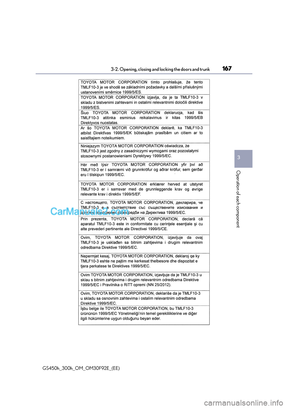 Lexus GS300h 2017 Service Manual 167
3-2. Opening, closing and locking the doors and trunk
3
Operation of each component
GS450h_300h_OM_OM30F92E_(EE)   