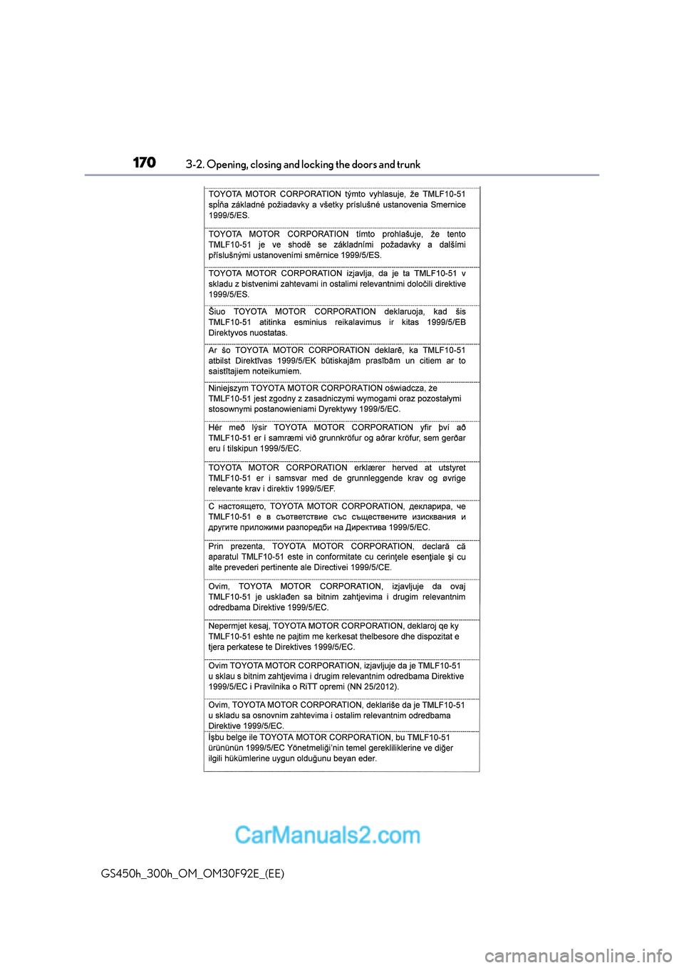 Lexus GS300h 2017 Service Manual 1703-2. Opening, closing and locking the doors and trunk
GS450h_300h_OM_OM30F92E_(EE)   