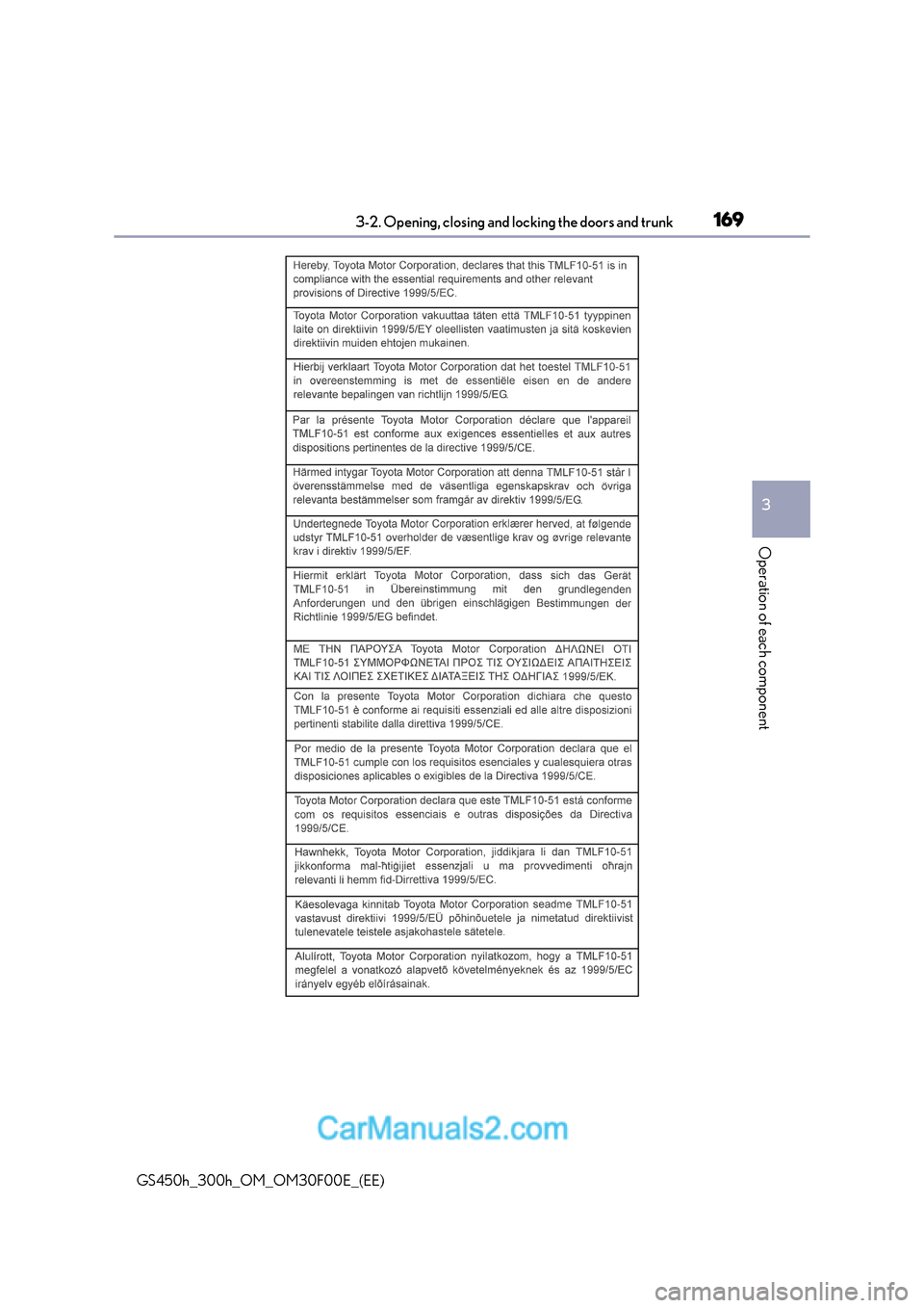 Lexus GS300h 2015 Owners Manual 1693-2. Opening, closing and locking the doors and trunk
3
Operation of each component
GS450h_300h_OM_OM30F00E_(EE) Lexus GS300h 2015 Owners Manual 1693-2. Opening, closing and locking the doors and trunk
3
Operation of each component
GS450h_300h_OM_OM30F00E_(EE)
