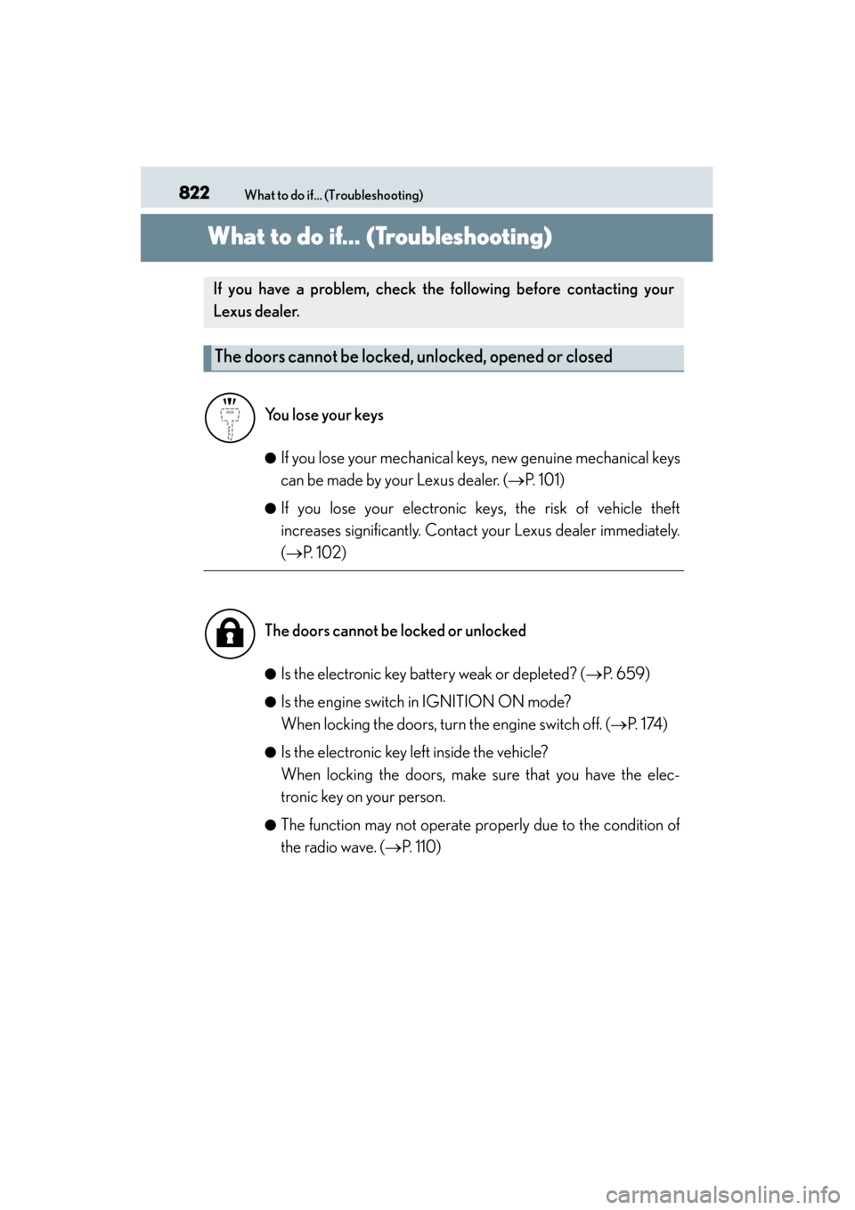 Lexus GS350 2014 Owners Manual 822What to do if... (Troubleshooting)
GS350_OM_OM30D41U_(U)
What to do if... (Troubleshooting)
●If you lose your mechanical keys, new genuine mechanical keys
can be made by your Lexus dealer. (→P. Lexus GS350 2014 Owners Manual 822What to do if... (Troubleshooting)
GS350_OM_OM30D41U_(U)
What to do if... (Troubleshooting)
●If you lose your mechanical keys, new genuine mechanical keys
can be made by your Lexus dealer. (→P.