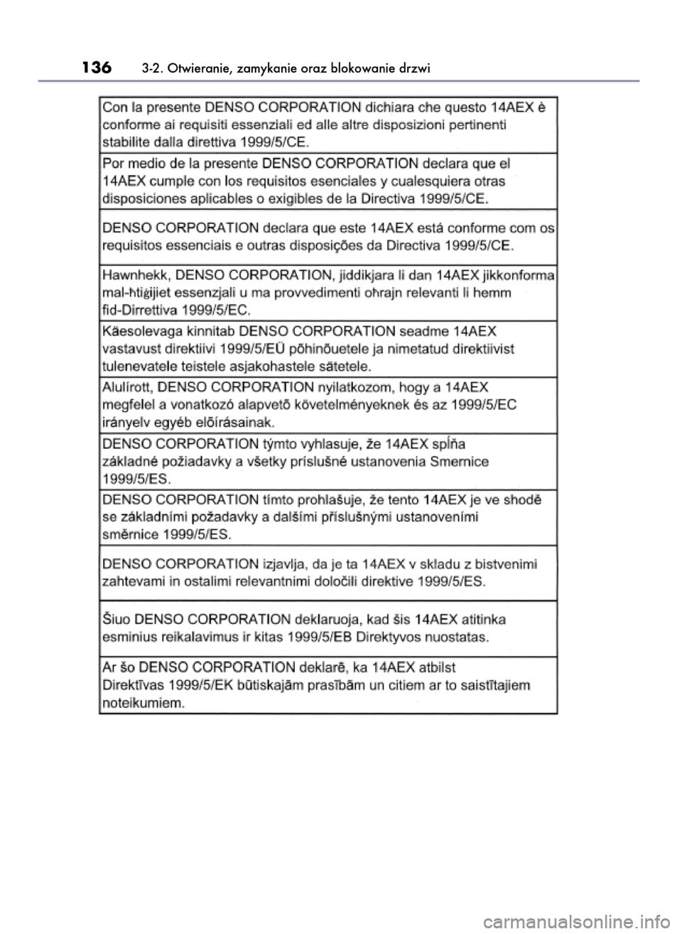 Lexus CT200h 2017  Instrukcja Obsługi (in Polish) 1363-2. Otwieranie, zamykanie oraz blokowanie drzwi
23 CT200h OM76216E A  24/5/16  10:48  Page 136 
