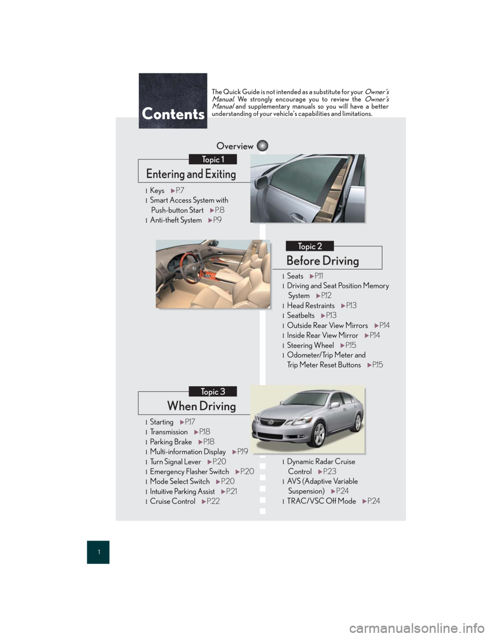 Lexus GS350 2007  Specifications / LEXUS 2007 GS430/350 QUICK REFERENCE MANUAL 