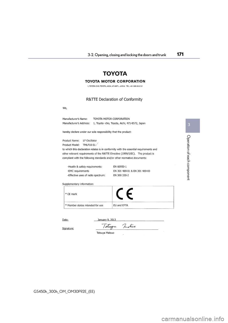 Lexus GS450h 2017  Owners Manual 1713-2. Opening, closing and locking the doors and trunk
3
Operation of each component
GS450h_300h_OM_OM30F92E_(EE) 