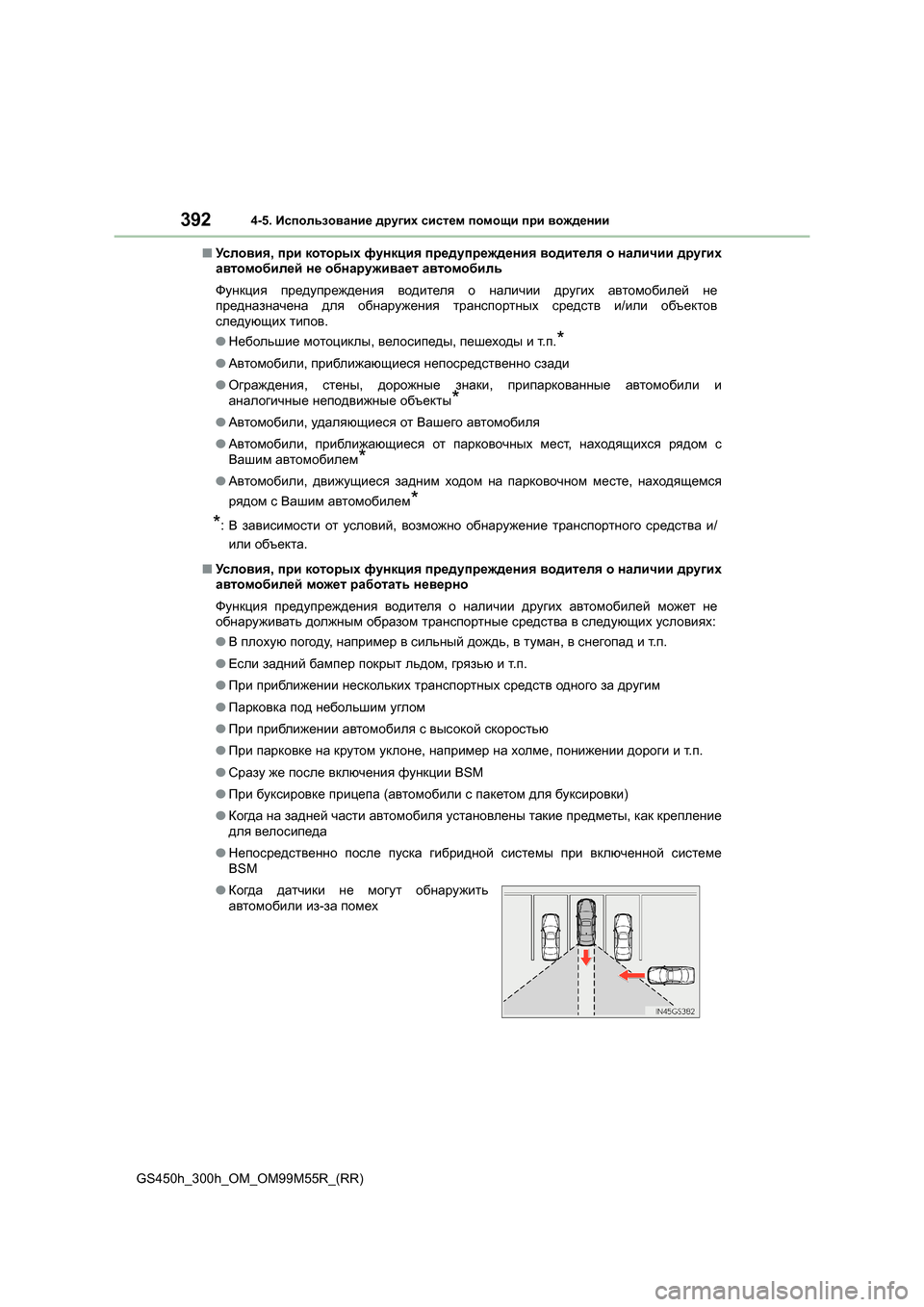 Lexus GS450h 2015 Инструкция по эксплуатации (in Russian) 3924-5. Использование других систем помощи при вождении
GS450h_300h_OM_OM99M55R_(RR) ■
Условия , при которых функция пре Lexus GS450h 2015 Инструкция по эксплуатации (in Russian) 3924-5. Использование других систем помощи при вождении
GS450h_300h_OM_OM99M55R_(RR) ■
Условия , при которых функция пре