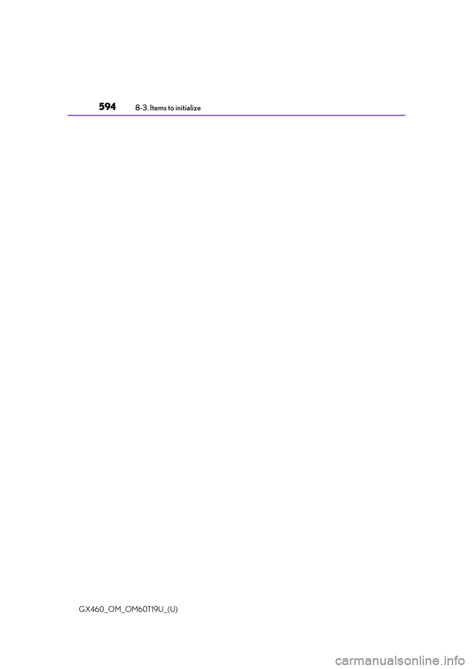 Lexus GX460 2021  Owners Manual / 594
GX460_OM_OM60T19U_(U)8-3. Items to initialize 