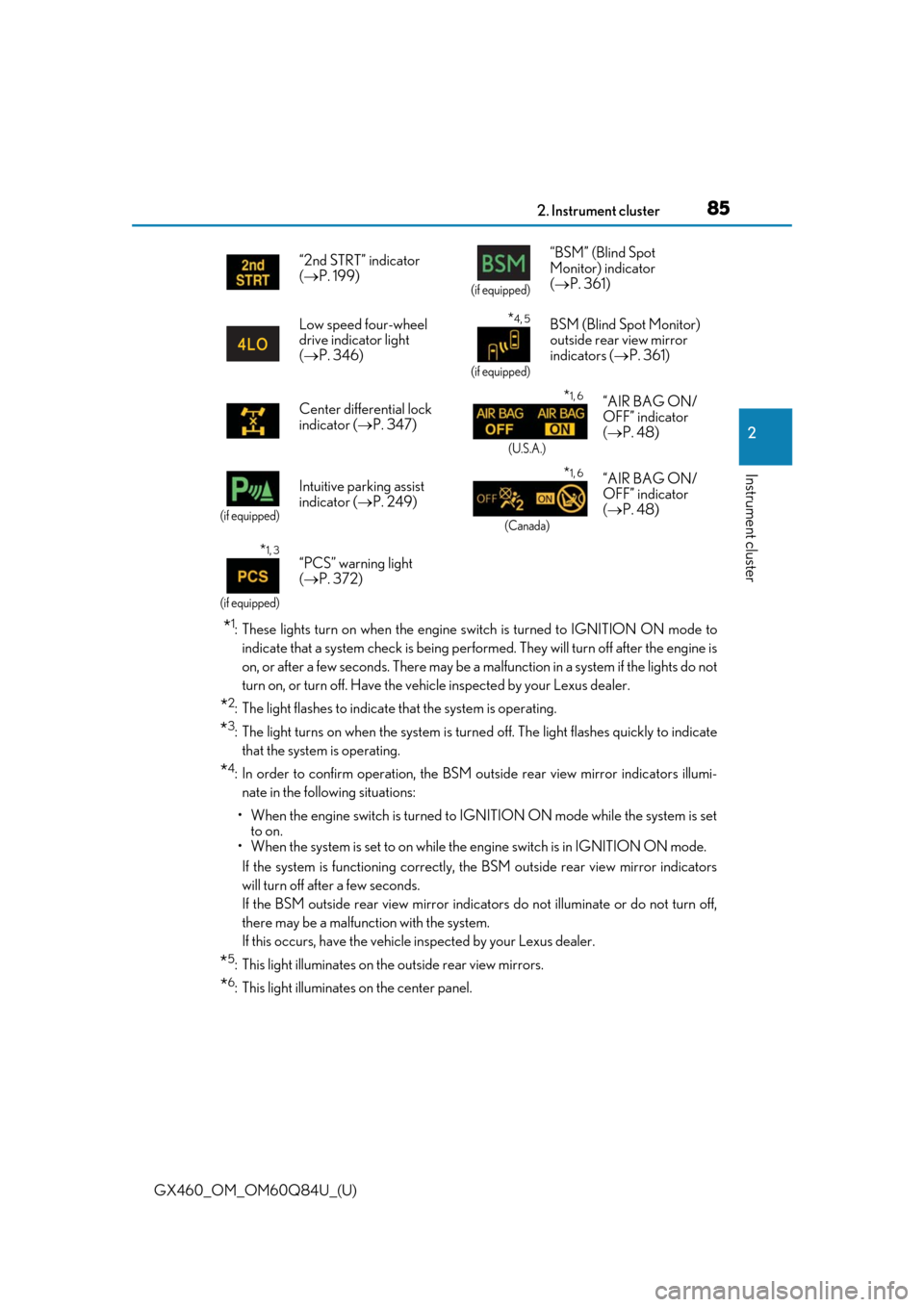 Lexus GX460 2019  Owners Manual / LEXUS 2019 GX460 OWNERS MANUAL (OM60Q84U) GX460_OM_OM60Q84U_(U)
852. Instrument cluster
2
Instrument cluster
*1: These lights turn on when the engine switch is turned to IGNITION ON mode toindicate that a system check is being perfor med. The