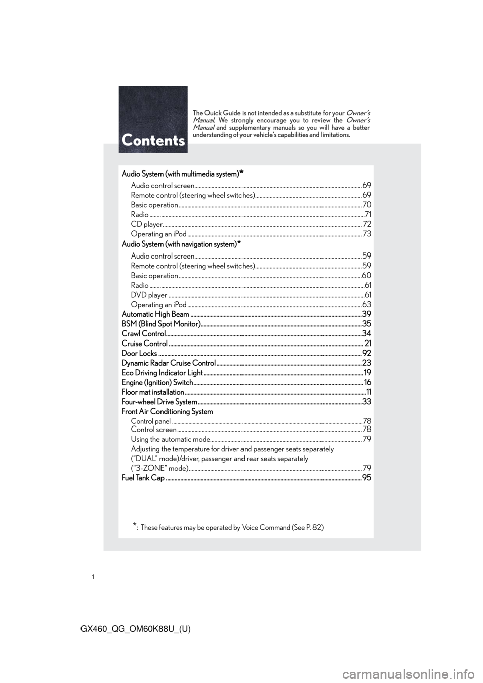 Lexus GX460 2014  REAR SEAT ENTERTAINMENT SYSTEM OPERATION / LEXUS 2014 GX460 QUICK GUIDE OWNERS MANUAL (OM60K88U) 