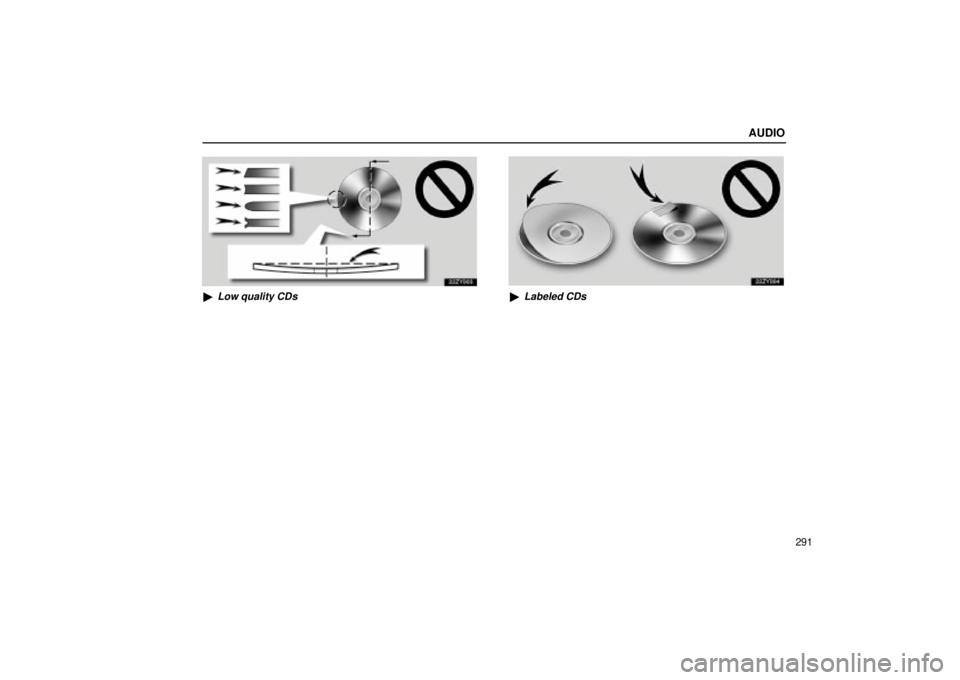 Lexus GX470 2005  Audio / LEXUS 2005 GX470 OWNERS MANUAL (OM60B11U) AUDIO
291
Low quality CDsLabeled CDs 