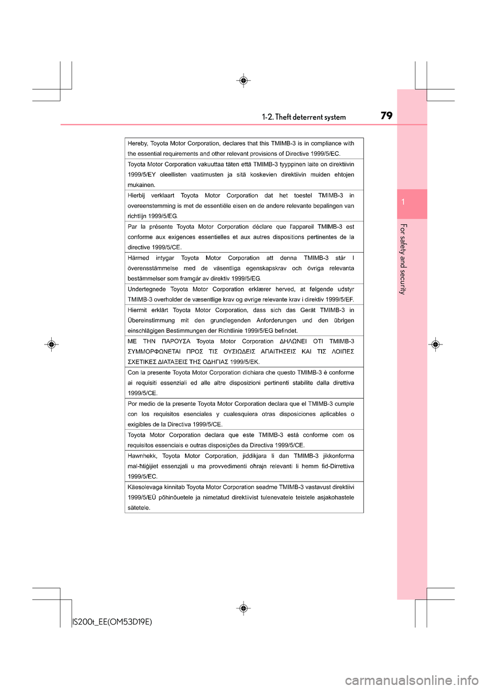 Lexus IS200t 2015 Manual PDF 791-2. Theft deterrent system
1
For safety and security
IS200t_EE(OM53D19E) 