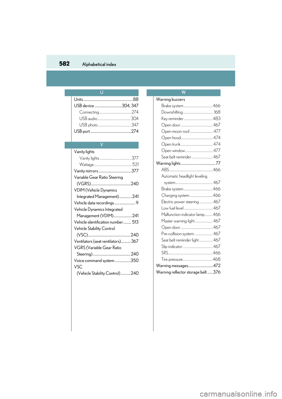 Lexus IS250 2015 Repair Manual 582Alphabetical index
IS350/250_U (OM53C50U)
Units .............................................................. 88
USB device ..................................304, 347Connecting ................... Lexus IS250 2015 Repair Manual 582Alphabetical index
IS350/250_U (OM53C50U)
Units .............................................................. 88
USB device ..................................304, 347Connecting ...................