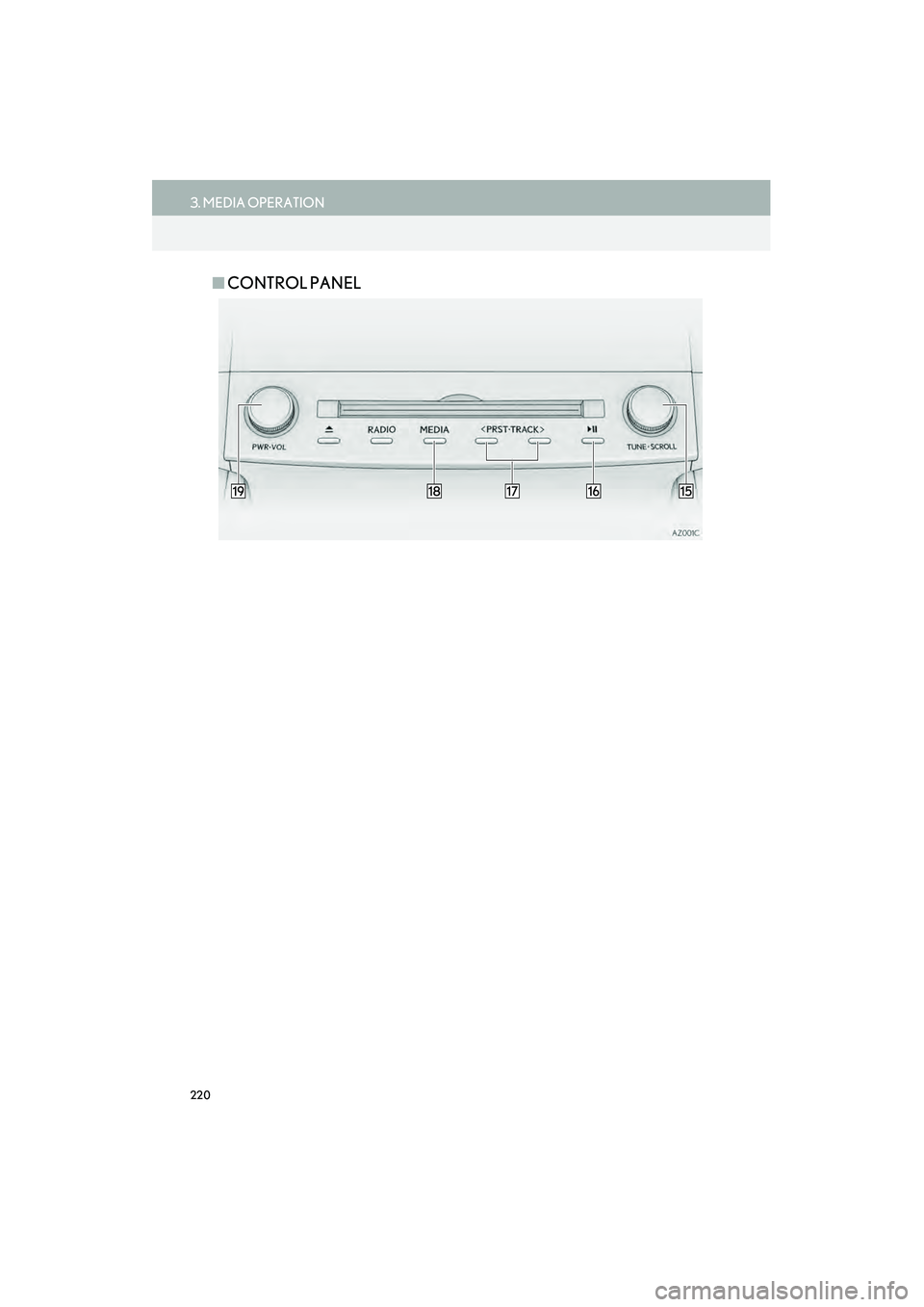 Lexus IS250 2015 Navigation Manual 220
3. MEDIA OPERATION
IS250/350_Navi_U
■CONTROL PANEL Lexus IS250 2015 Navigation Manual 220
3. MEDIA OPERATION
IS250/350_Navi_U
■CONTROL PANEL
